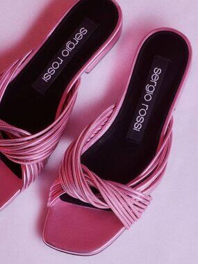 Sergio Rossi Akida Woven Leather Sandals Metallic Rose Pink Size IT 37.5/ US 7.5